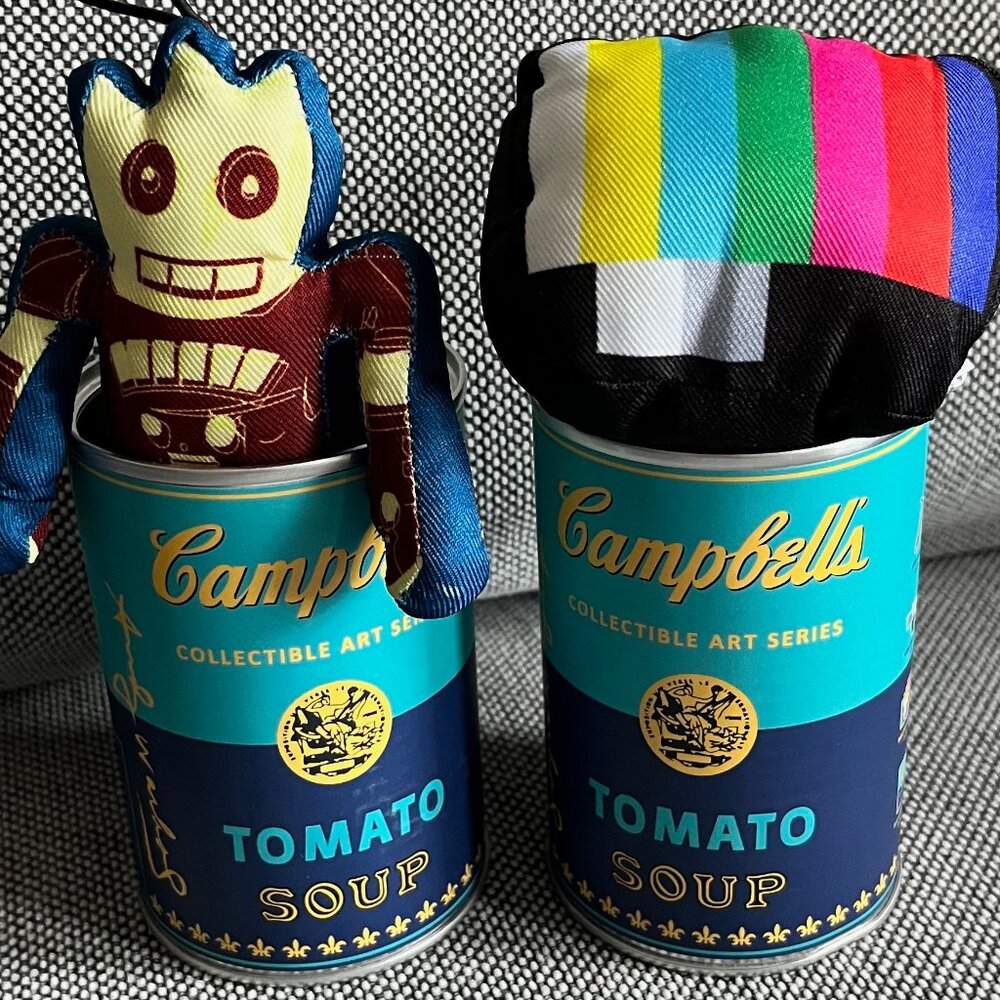 Kidrobot Andy Warhol Campbell Soup Can 3" Plush Robot & Plush Television